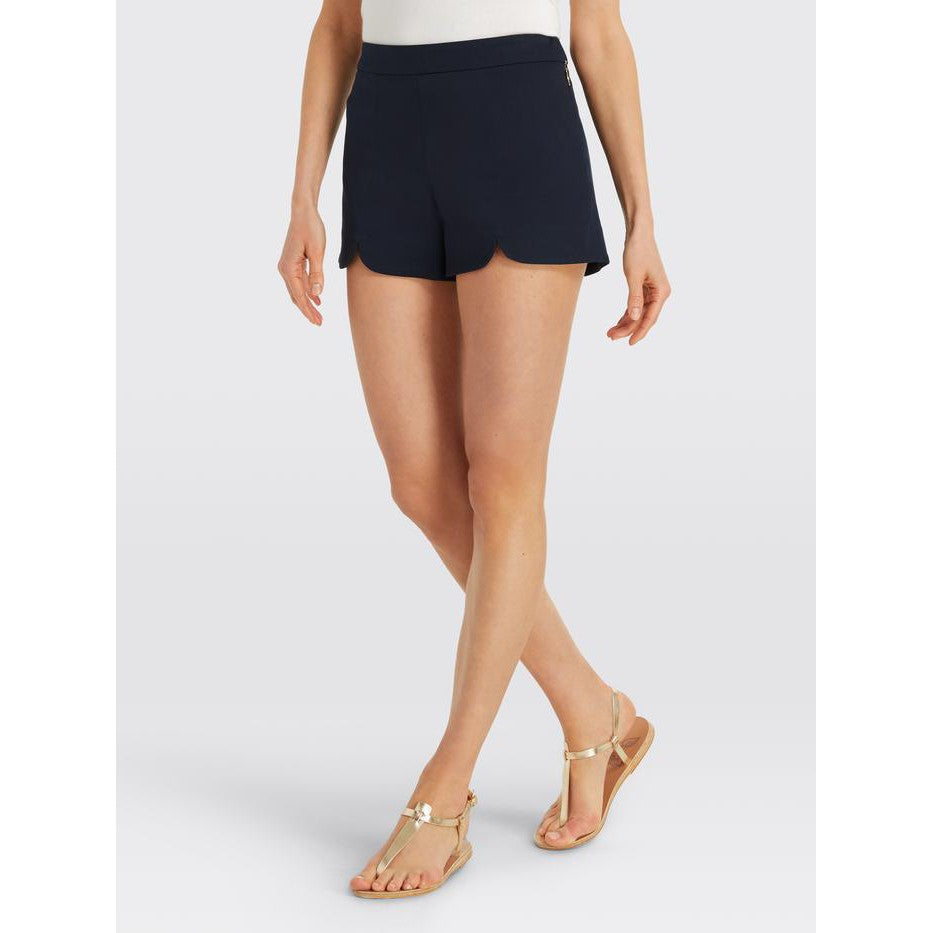 Navy Scallop Hem Shorts