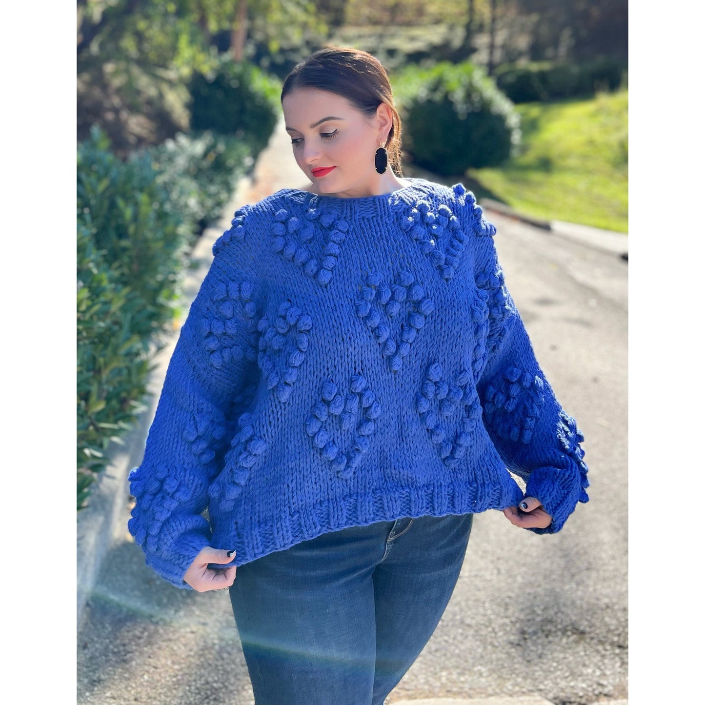 Curvy Miss Royal Pom Pom Sweater