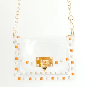 The Jackie Clear / Orange Stud Purse