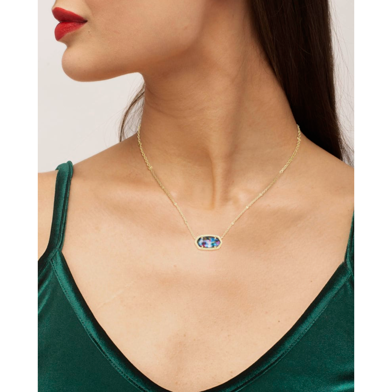 Elisa Gold Satellite Pendant Necklace In Teal Tie Dye Illusion