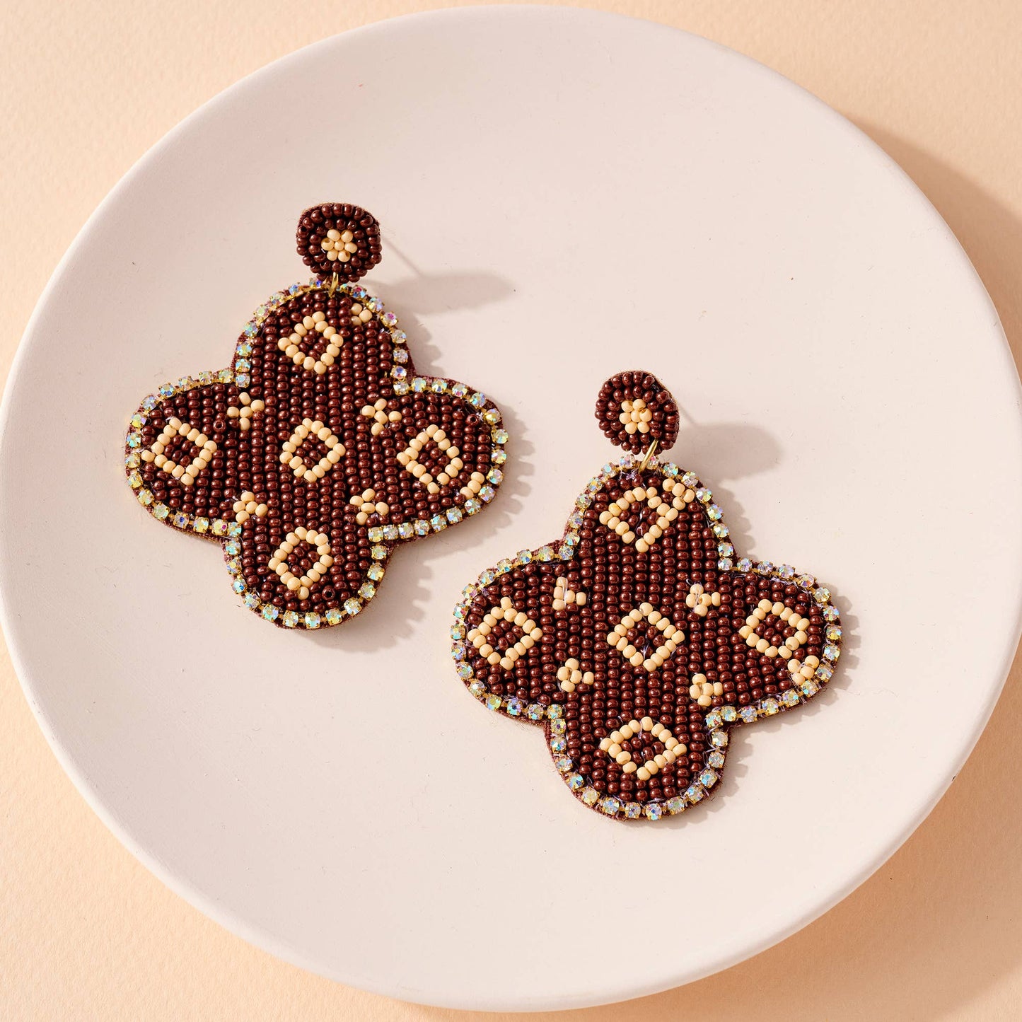 Brown Quatrefoil Shaped Earrings