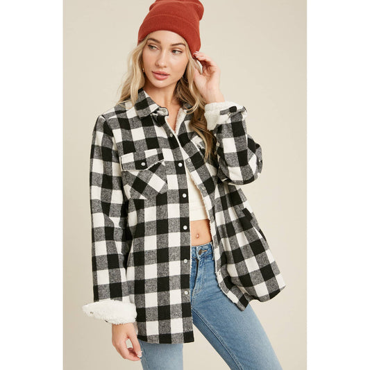 Black Buffalo Plaid Sherpa Lined Jacket