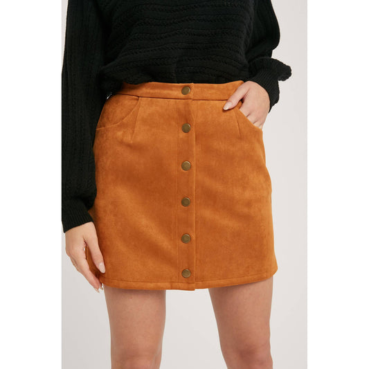 Camel Button Suede Skirt