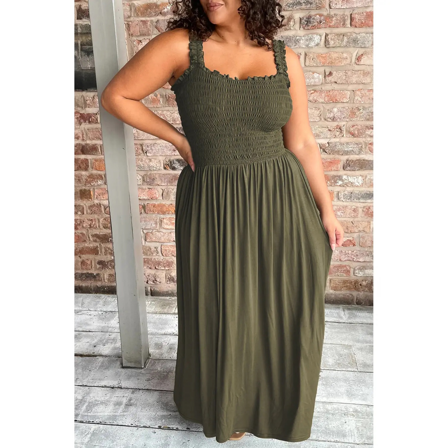 Smocked Jungle Green Curvy Maxi