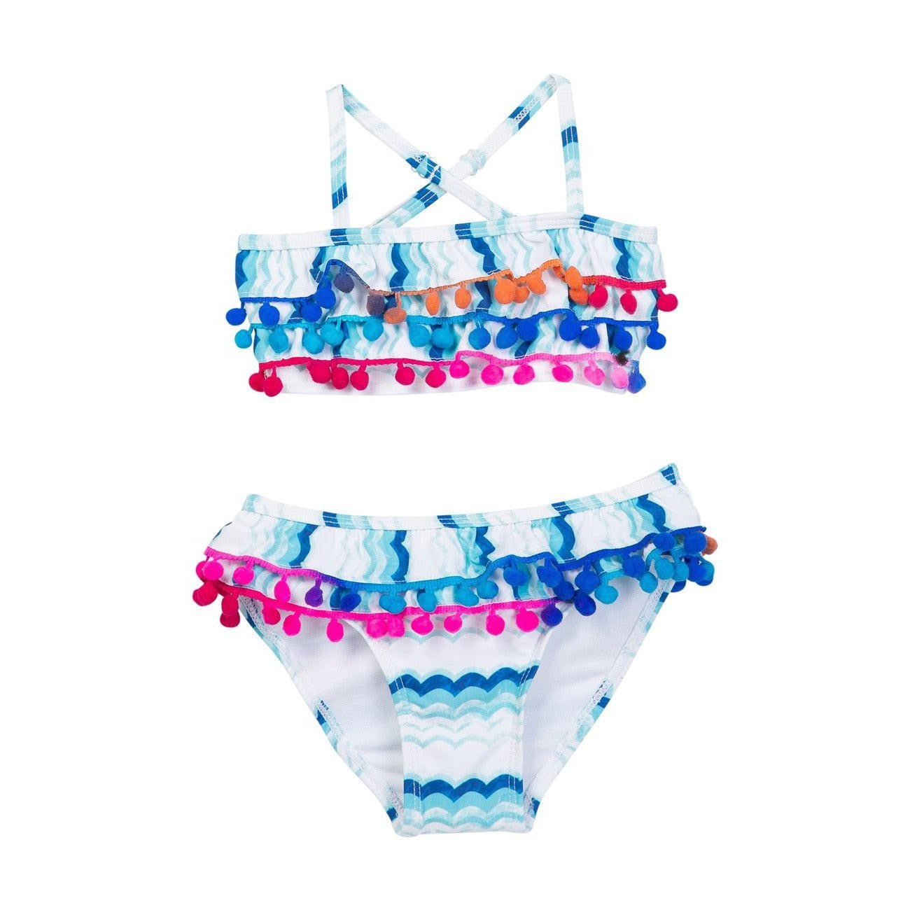 Kid’s Printed Ruffle Pom Pom Bikini Set