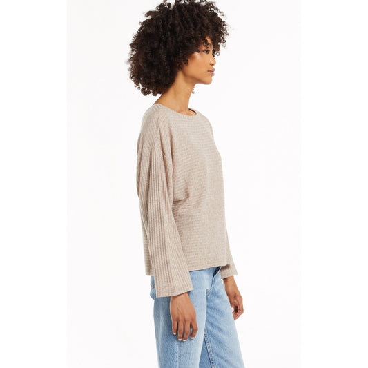 Callie Rib Top In Heather Latte