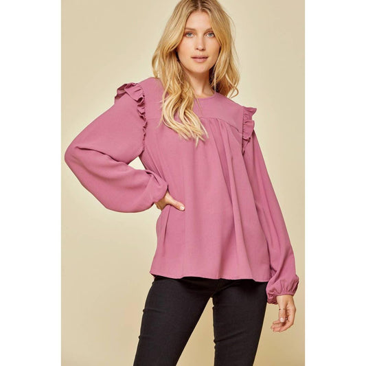 Casual Plum Ruffle Blouse