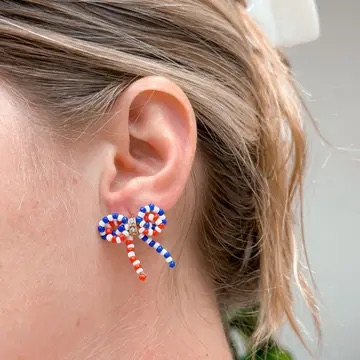 Prep Obsessed Red White and Blue Bow Stud