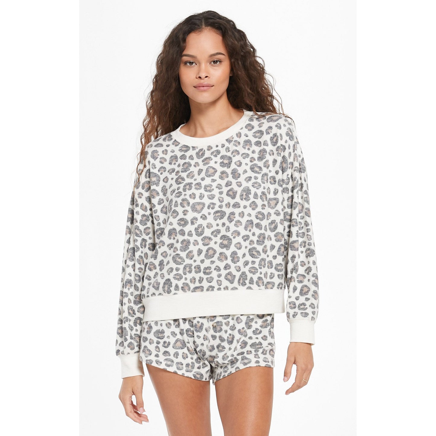 Elle Brushed Slub Leopard Pullover