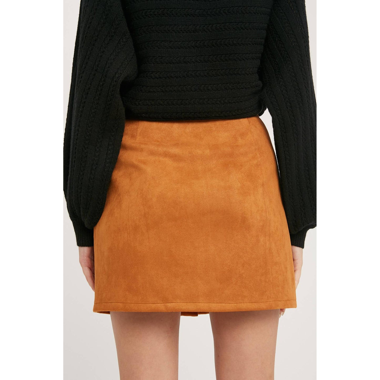 Camel Button Suede Skirt