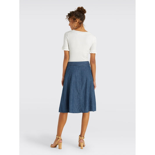 Button Fray Chambray Skirt