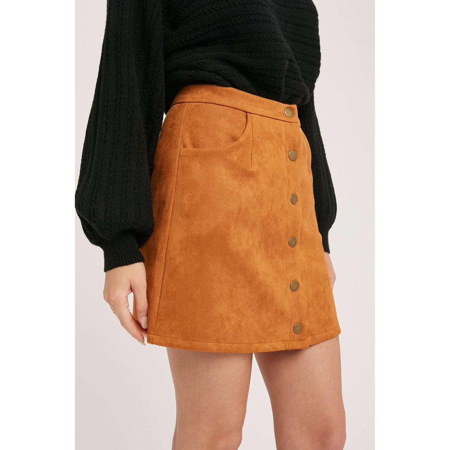 Camel Button Suede Skirt