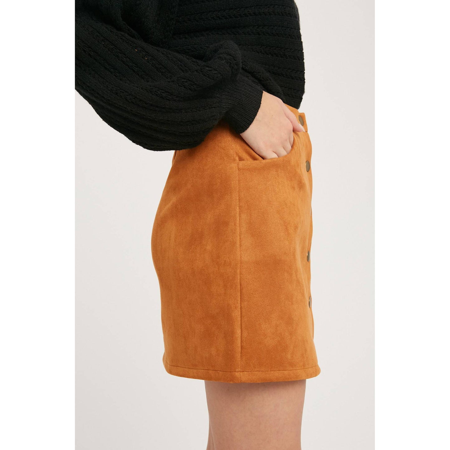 Camel Button Suede Skirt