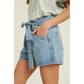 Belted Light Denim Shorts