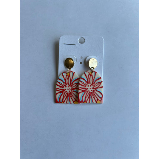 Red flower design earrings