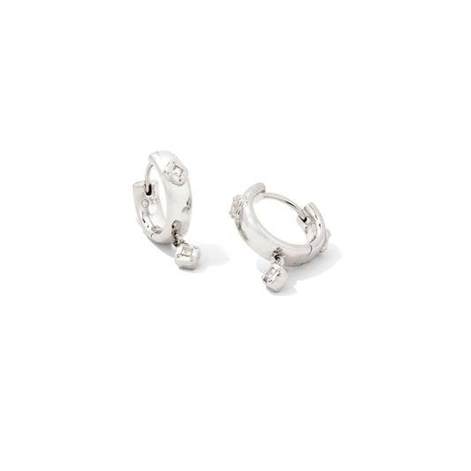 Joelle Huggie Earrings in Rhodium and White Crystal