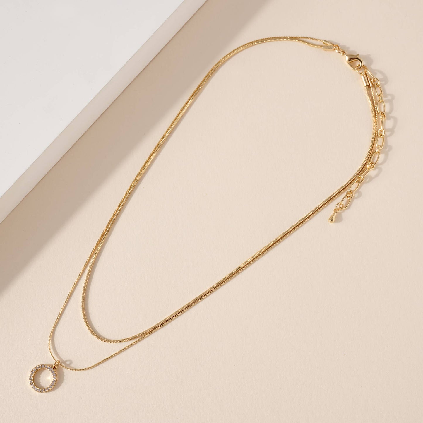 Rhinestone Circle Layered Gold Necklace