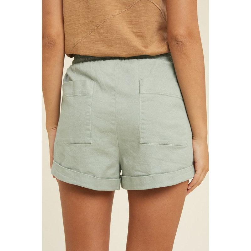 Twill Cuffed Drawstring Shorts in Dark Sage