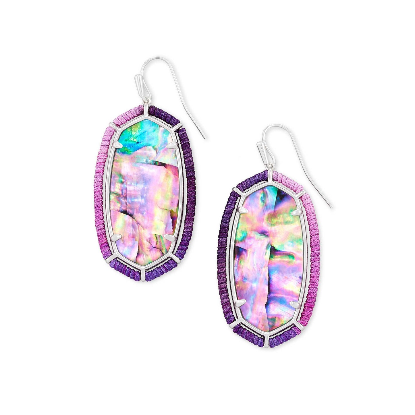 Elle Drop Threaded Earring In Bright Silver Lilac Abalone