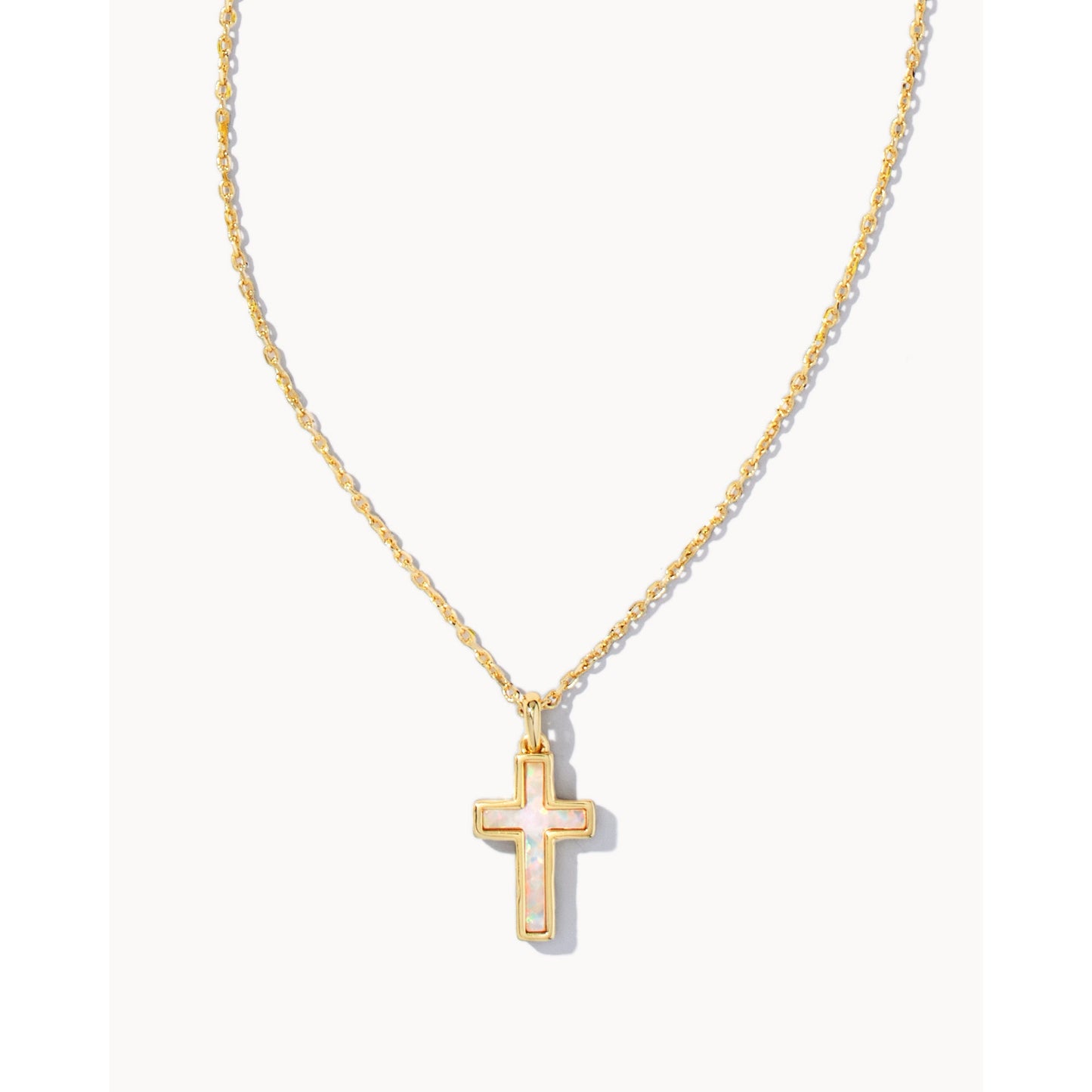 Cross Gold Pendant Necklace In White Kyocera Opal