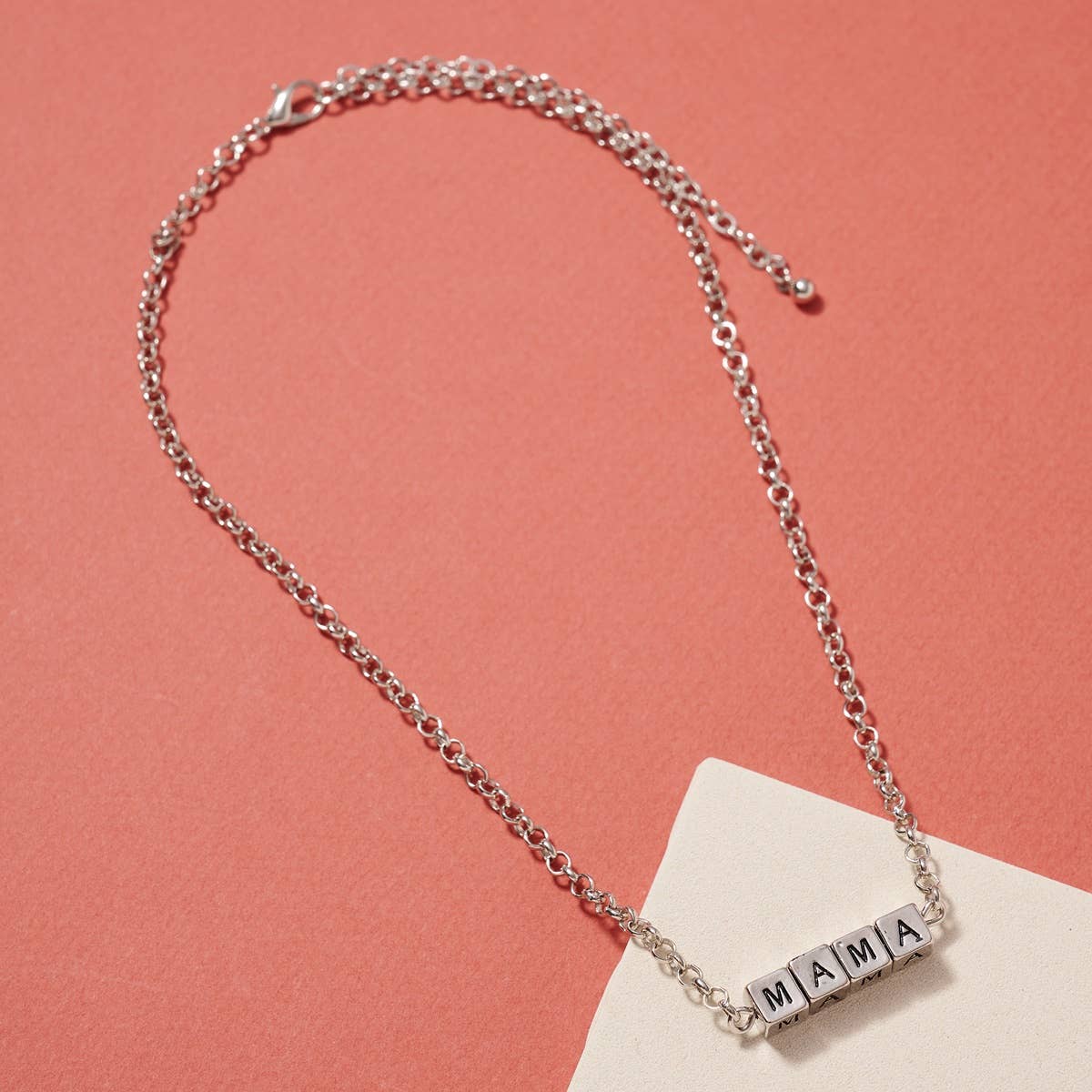 Mama Silver Block Letter Necklace