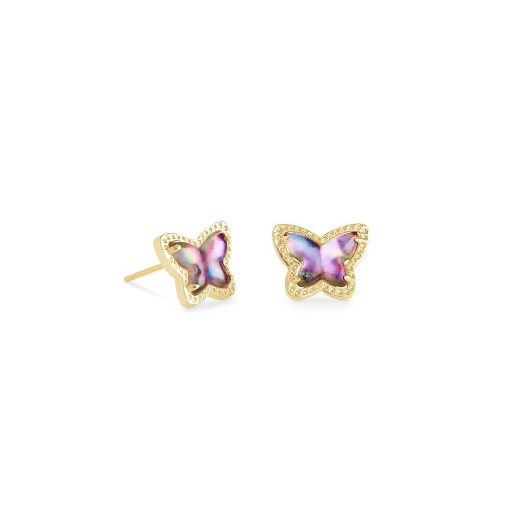 Lillia Butterfly Gold Stud Earrings In Lilac Abalone