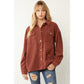 Solid Brown Corduroy Button Front Top