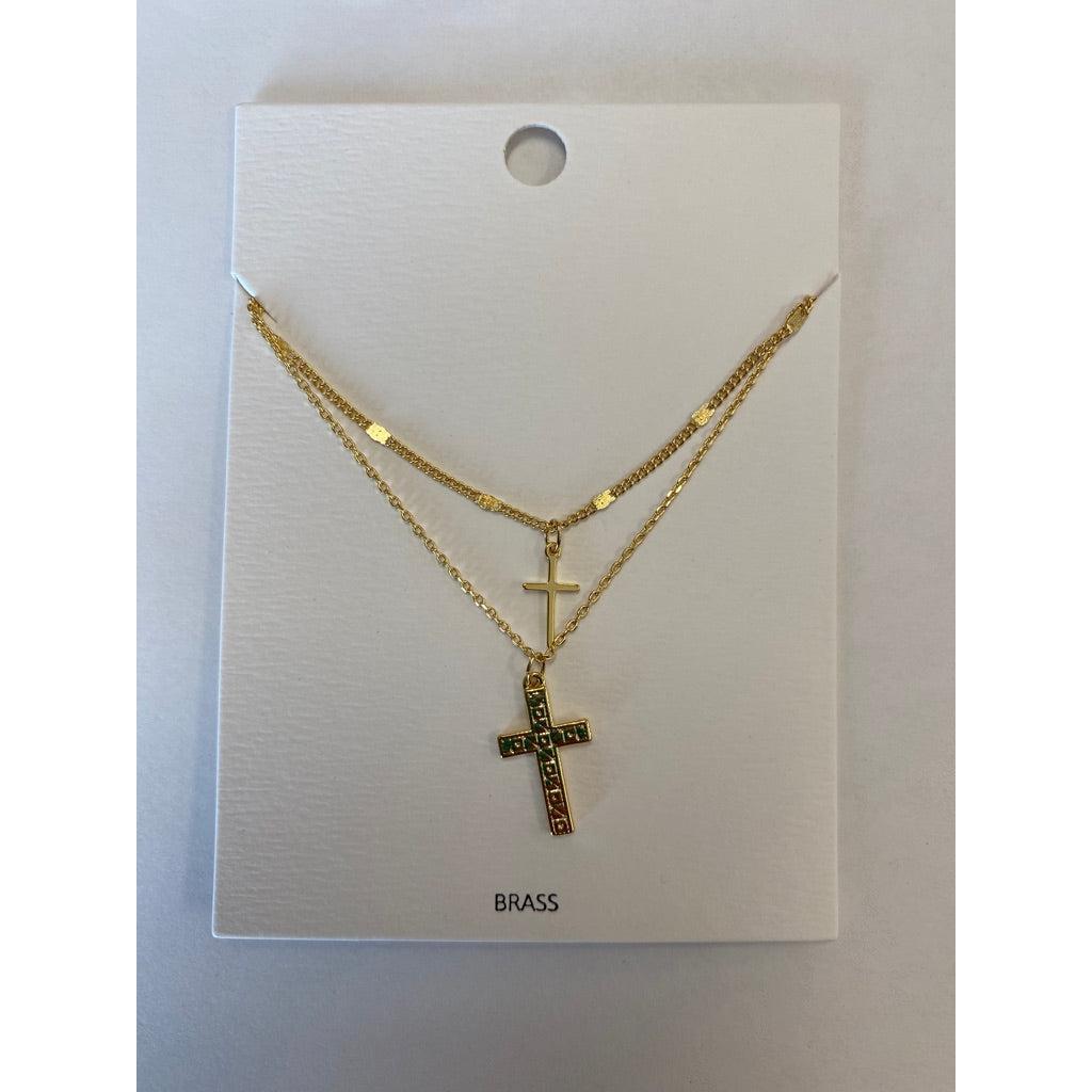 Layered Cross Pendant Necklace in Gold