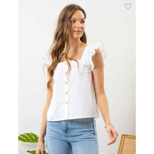 Solid Button Up Top in white