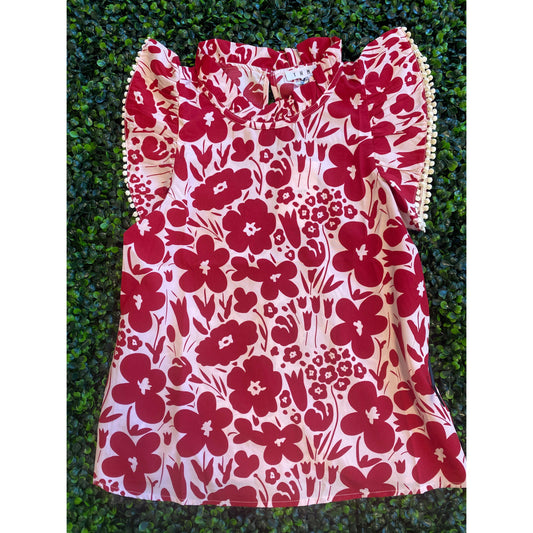 Flower Print Flutter Sleeve Top