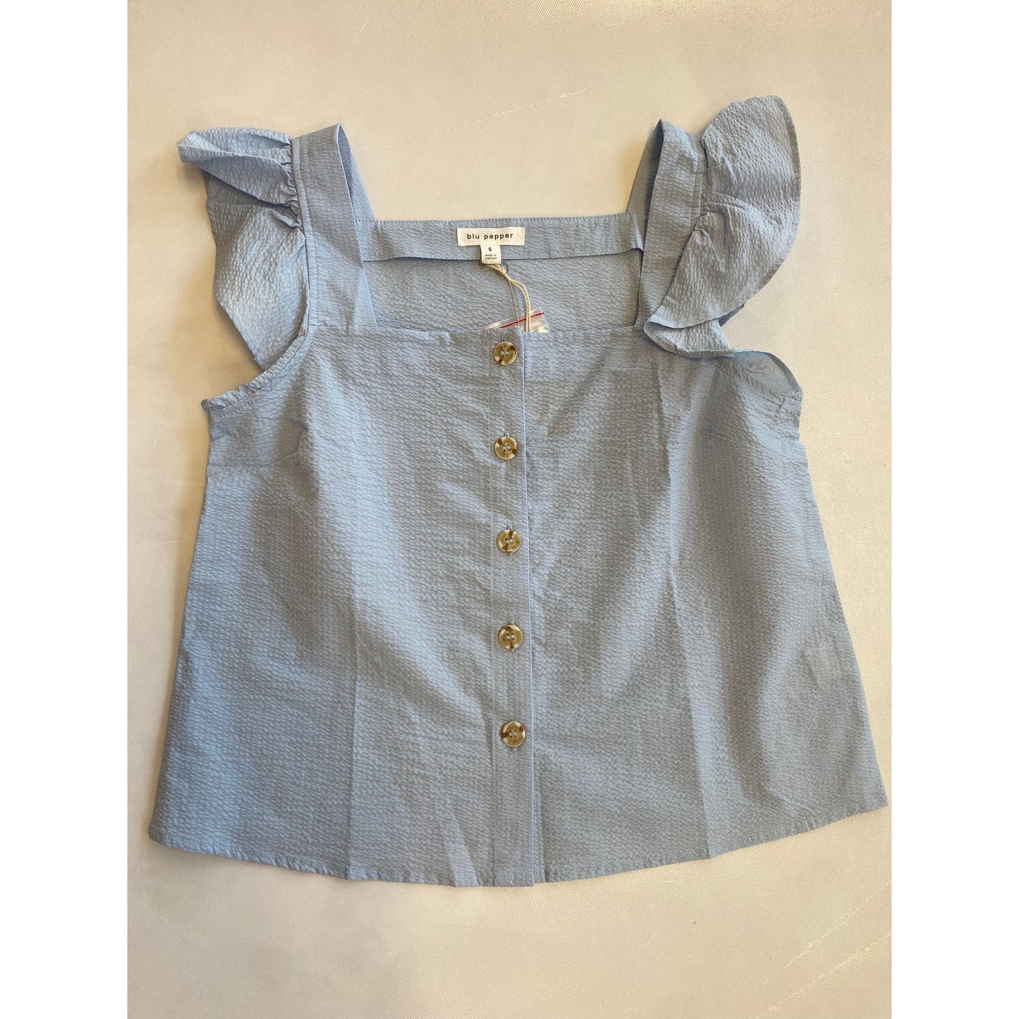 Solid Button Up Top in Light Blue