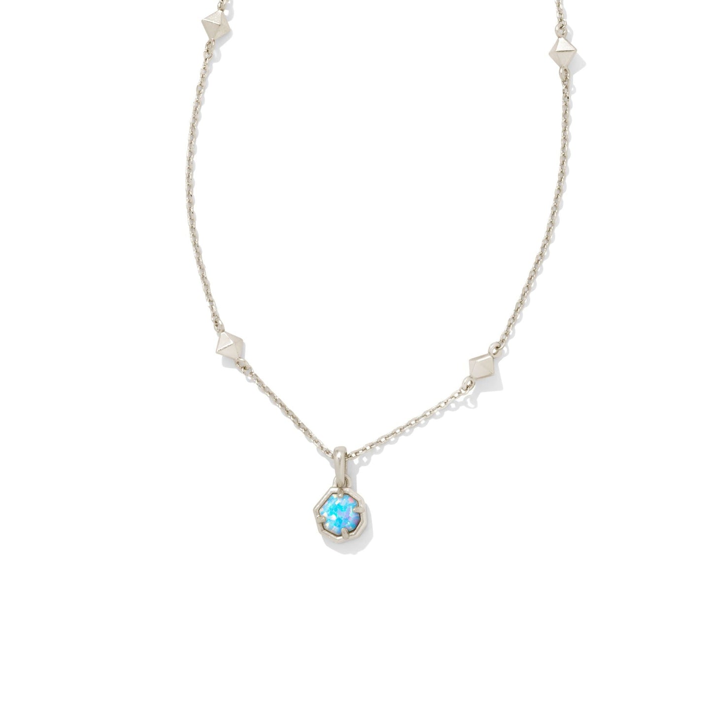 Nola Rhodium  Short Necklace in Light Blue Kyocera Opal