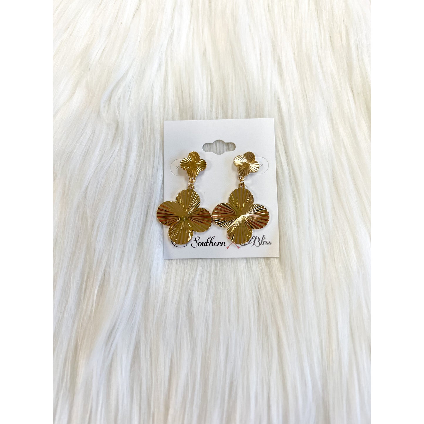 Gold Textured Clover Earrings