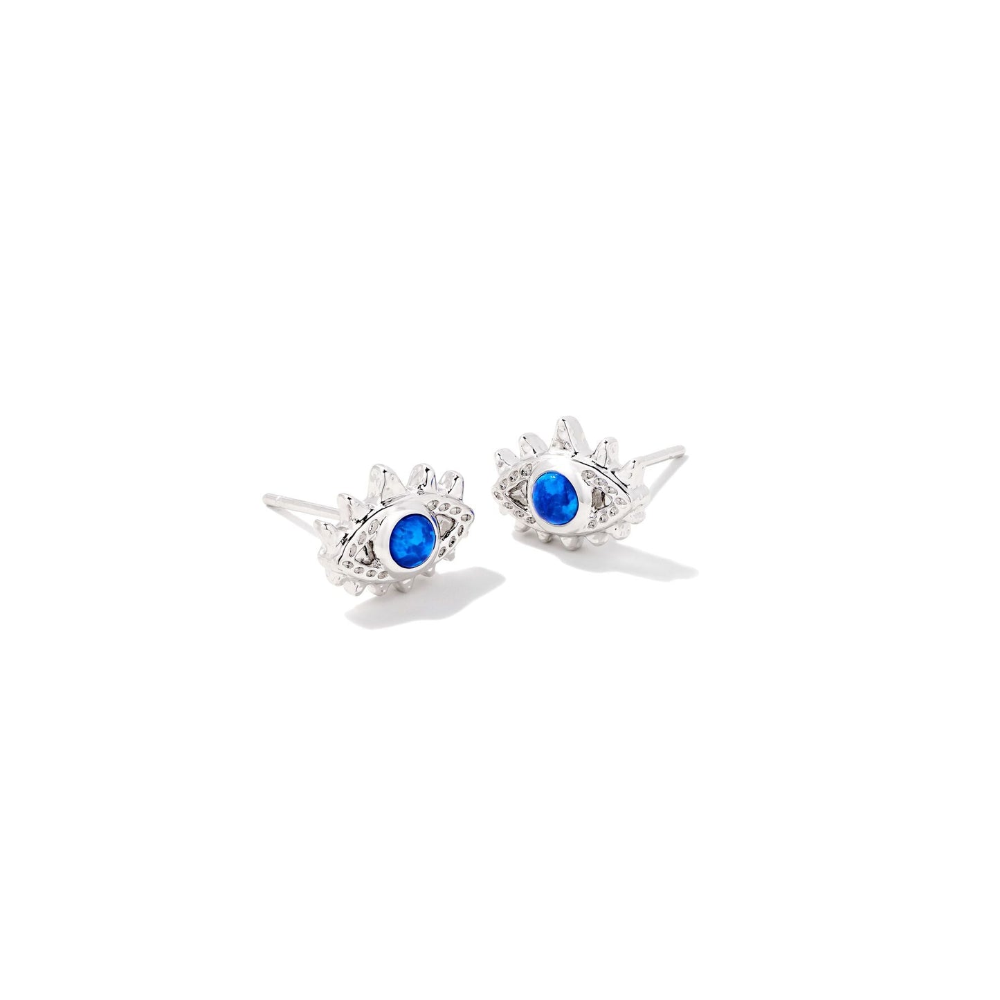 Gemma Stud Earring in Rhodium Blue Opal