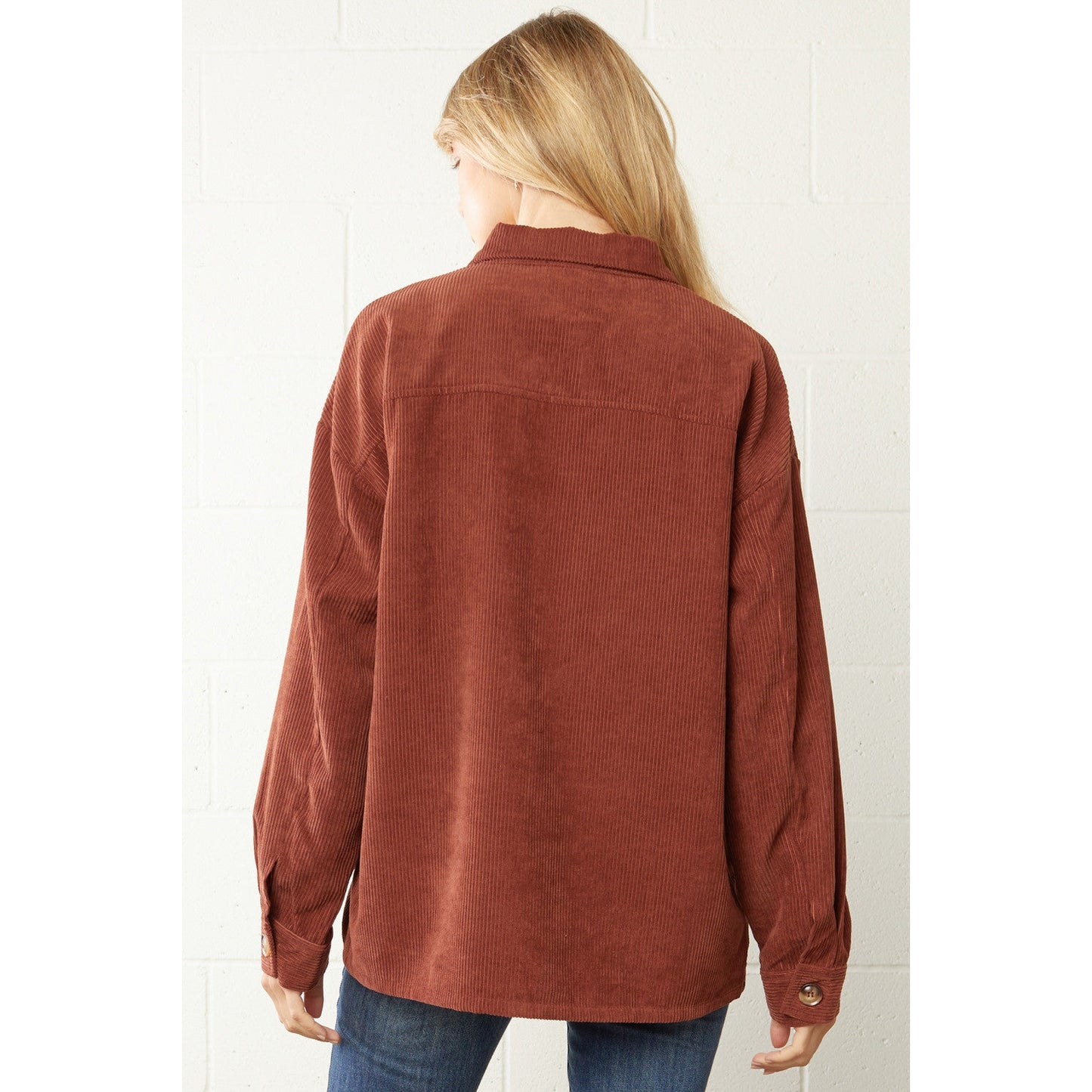 Solid Brown Corduroy Button Front Top