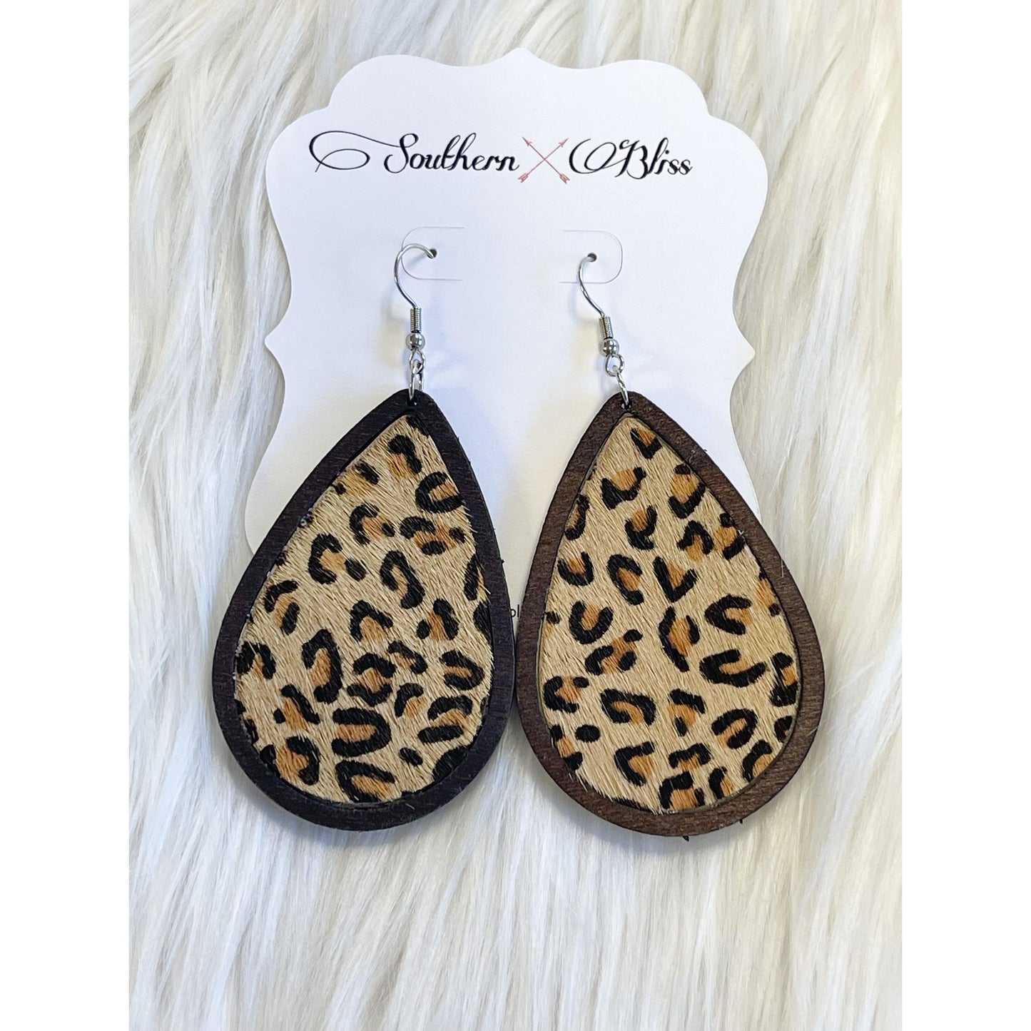 Small print leopard teardrop earrings