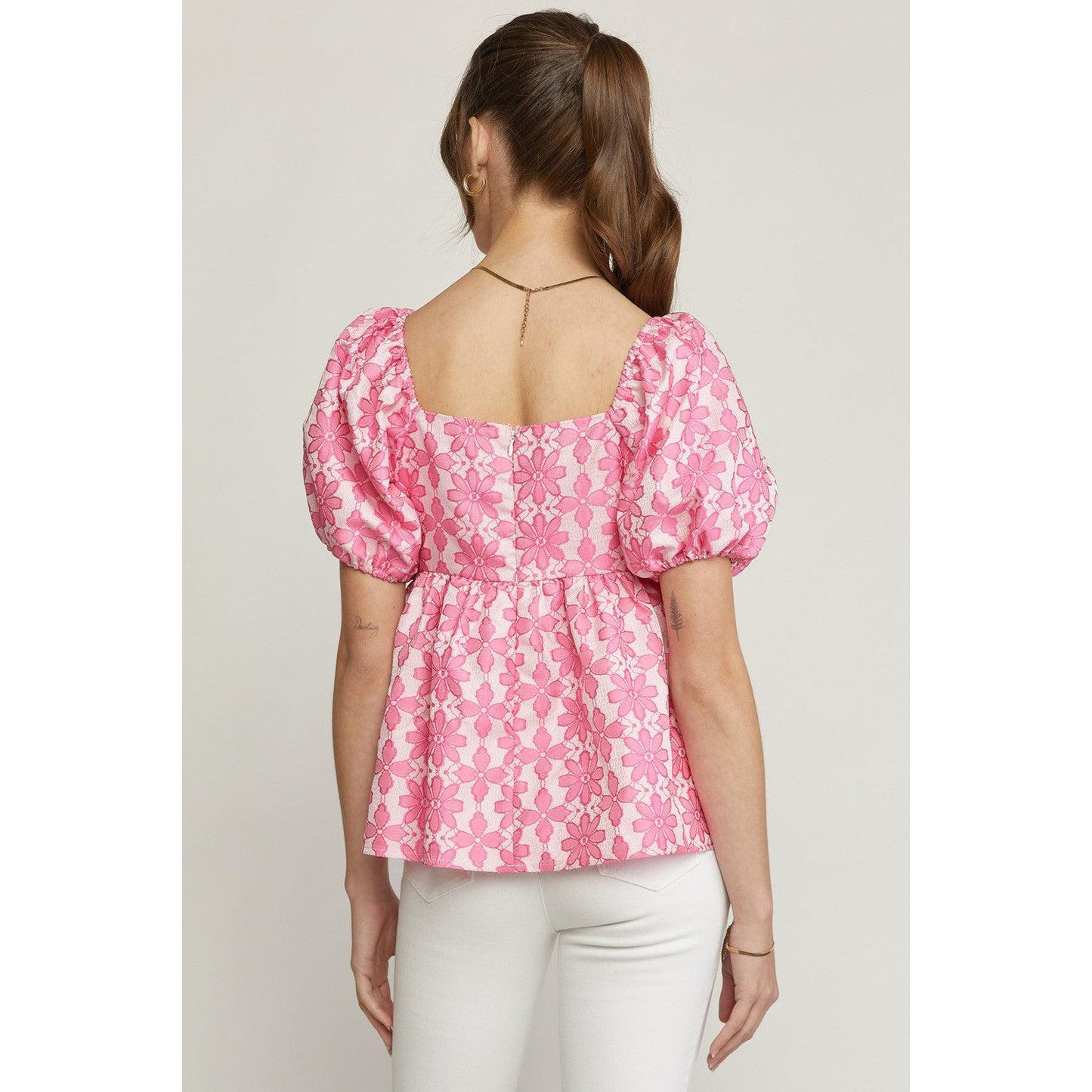 Floral jacquard top in pink