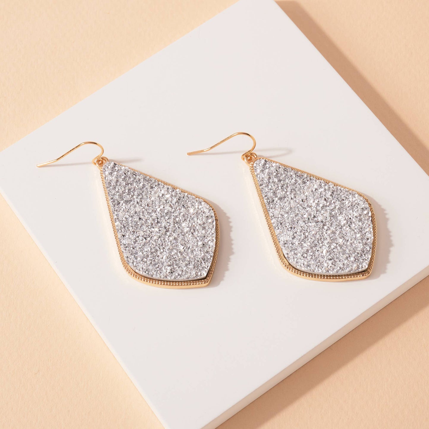 Silver Teardrop Druzy Earrings