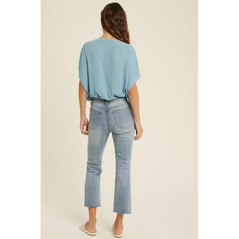 Dolman Surplice Bodysuit in Sea Blue