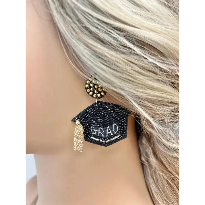 Graduation Cap Beaded Earrings